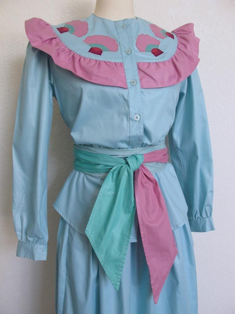 Vintage 80s Salaminder Kansas City Southwestern 2Pc Dress Top Skirt XXS Applique