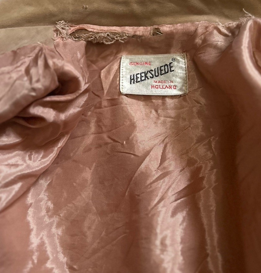 Vtg 1960s Heeksuede Tan Faux Suede Coat Large Holland Preppy Quiet Luxury READ