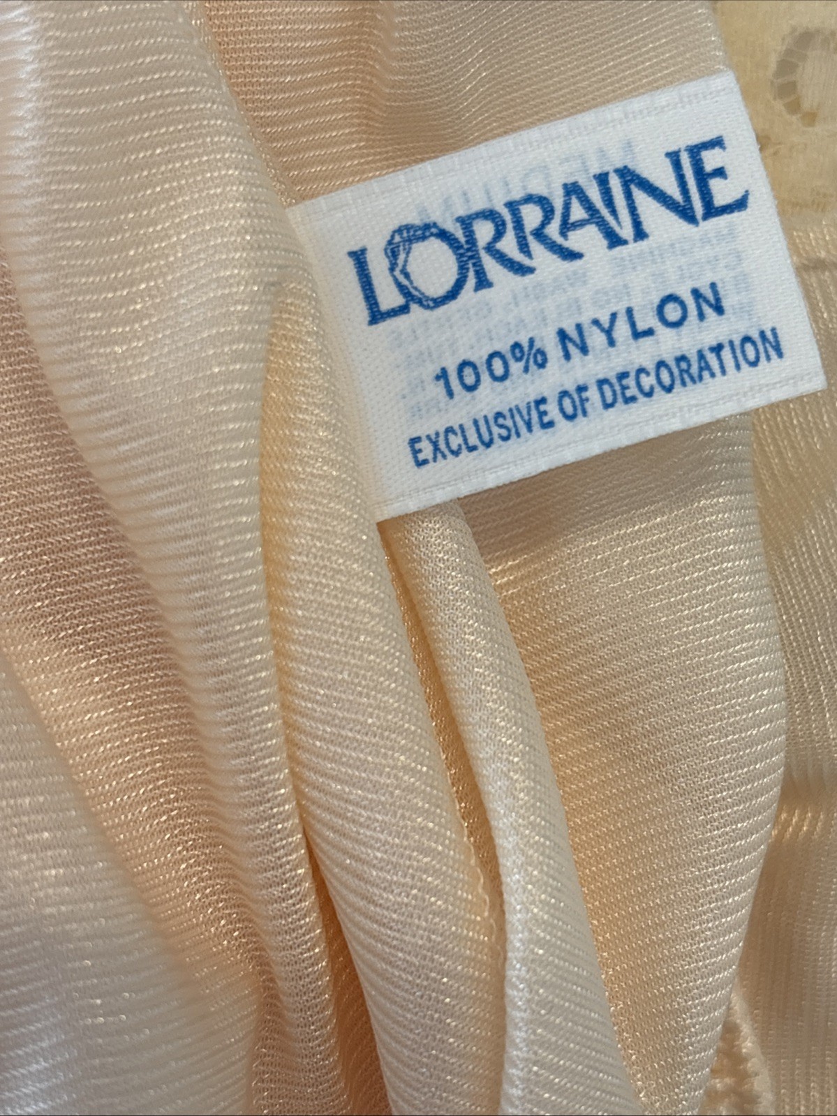 Vintage Lorraine Goddess Sheer Soft Cream Glow Lace Long Full sweep Gown NWT