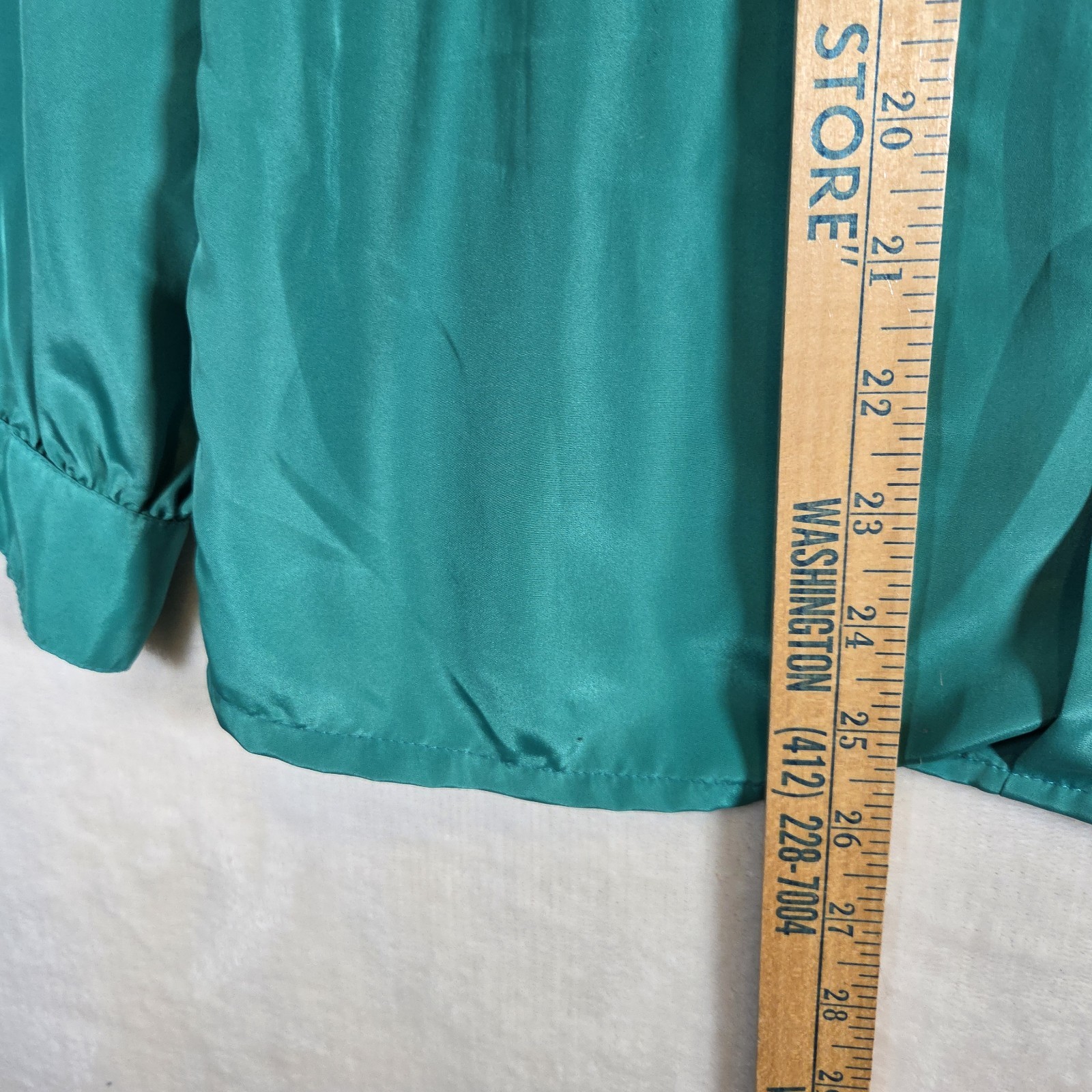 VTG Impressions of California Women Blouse Sz 12 Green Satin Long Sleeve 80 90s