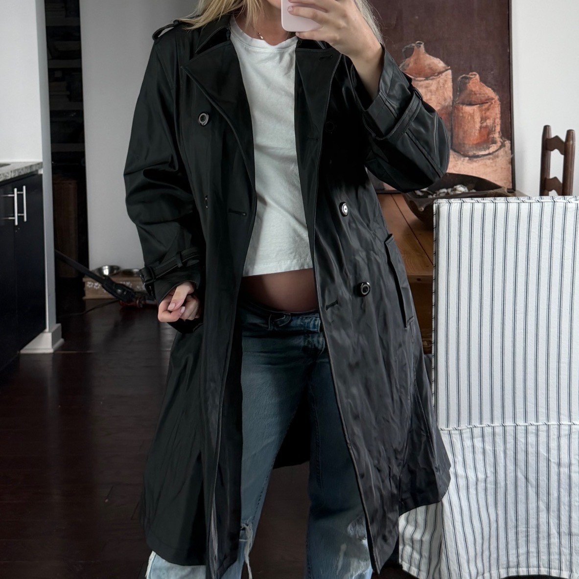 Vintage Y2K PVC Black Belted Trench Coat
