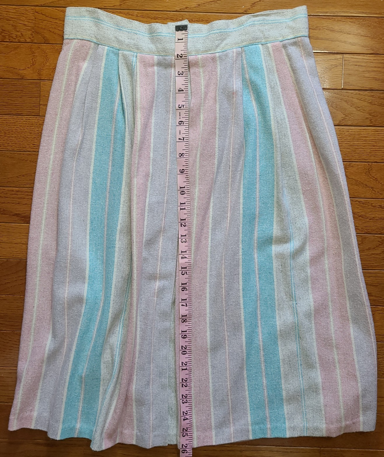 Vintage 70s Pastel Pleated Pink Plaid A-Line Midi Skirt SizeMed Wool Blend
