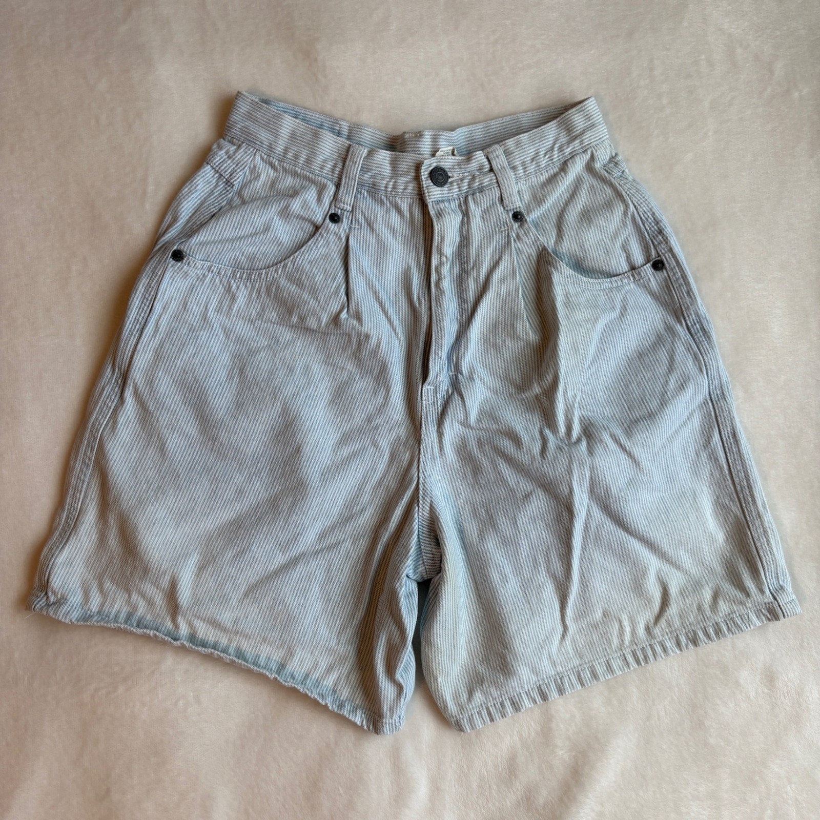 Vintage Brittania Hickory Stripe Denim Shorts Womens 6 High Waist Jorts