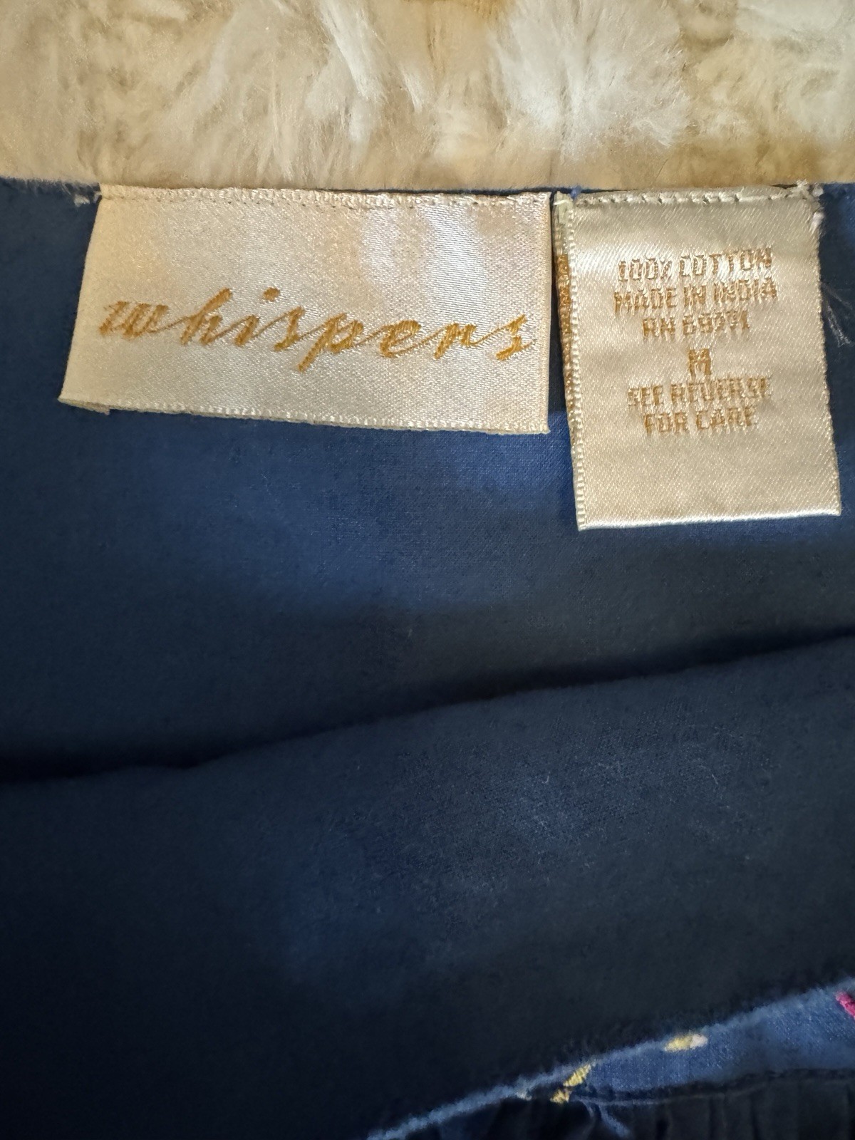 Whispers Vintage 100% Cotton With Side Pockets Blue Embroidery Dress Medium