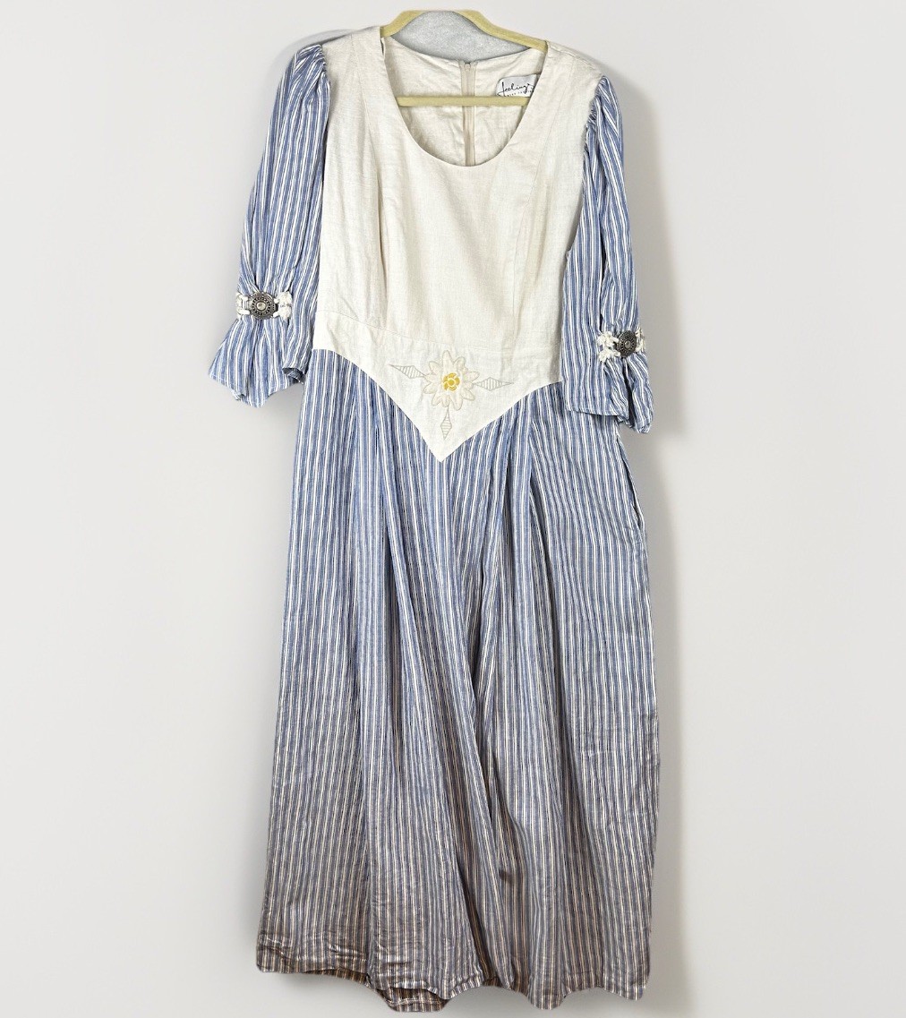 Vintage Feelings Country Prairie Dress XL Blue Cottagecore Milkmaid Dirndl