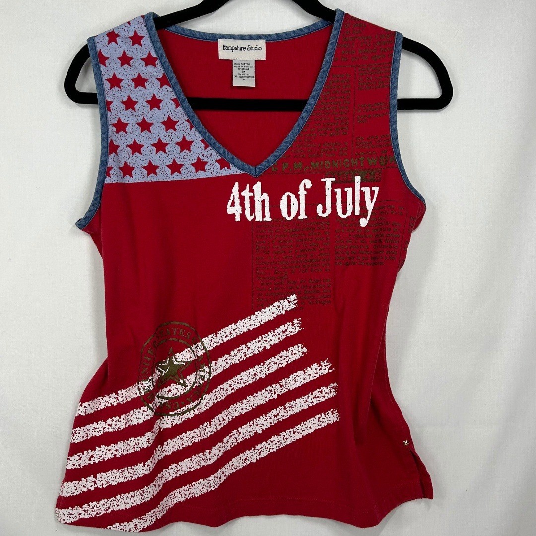 Vintage Hampshire Studio 4th of July Tank Top Patriotic Stars & Stripes V-Neck M