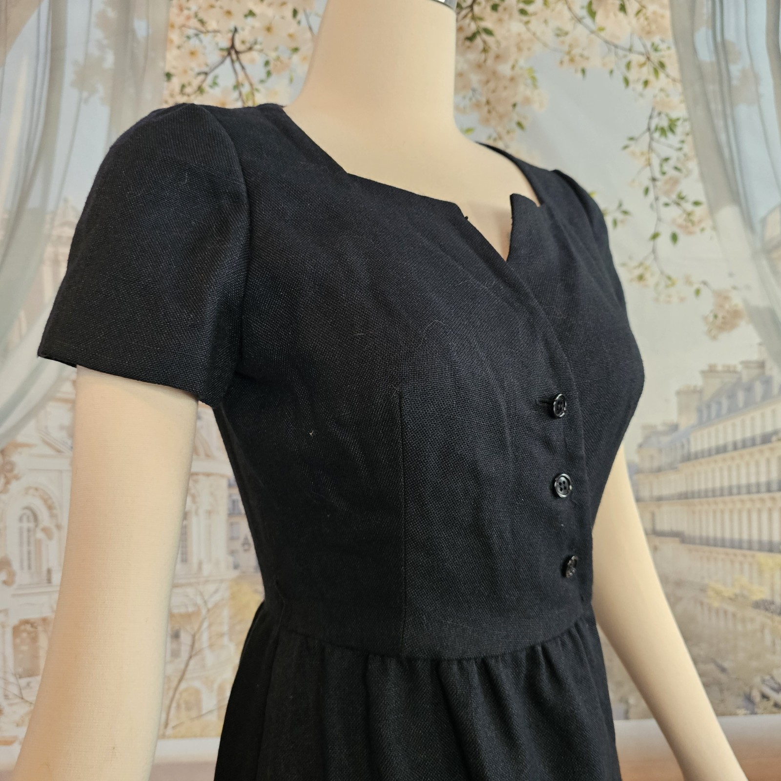 Vintage 1970s Wrap Dress Black Cocktail Molly Parnis Boutique Mididress Retro