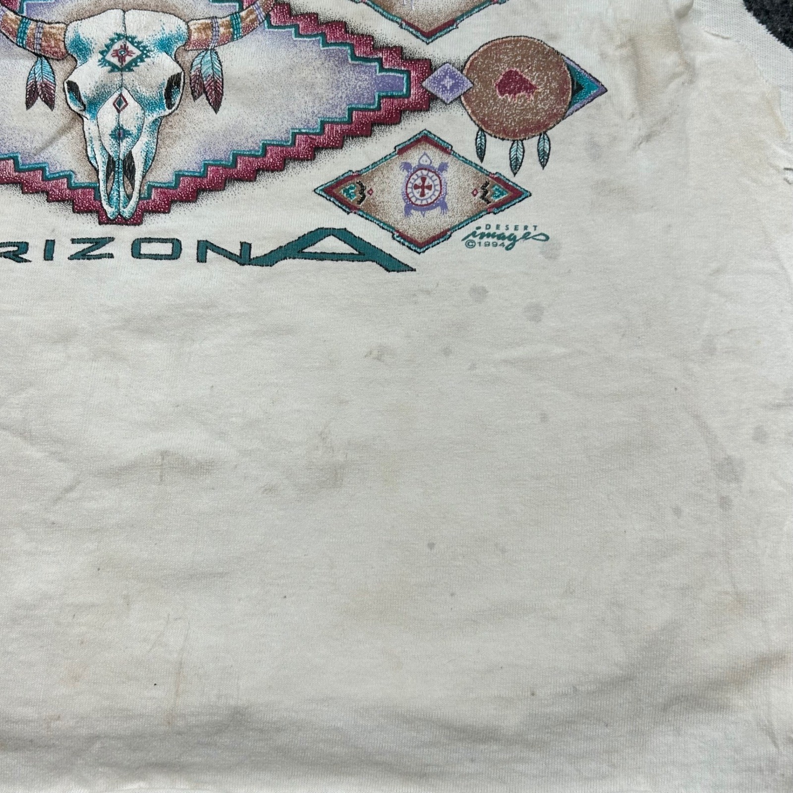 Arizona Desert Tank Top Sz L Womens White Grunge 94 VTG Bull Skull Crop Thrashed