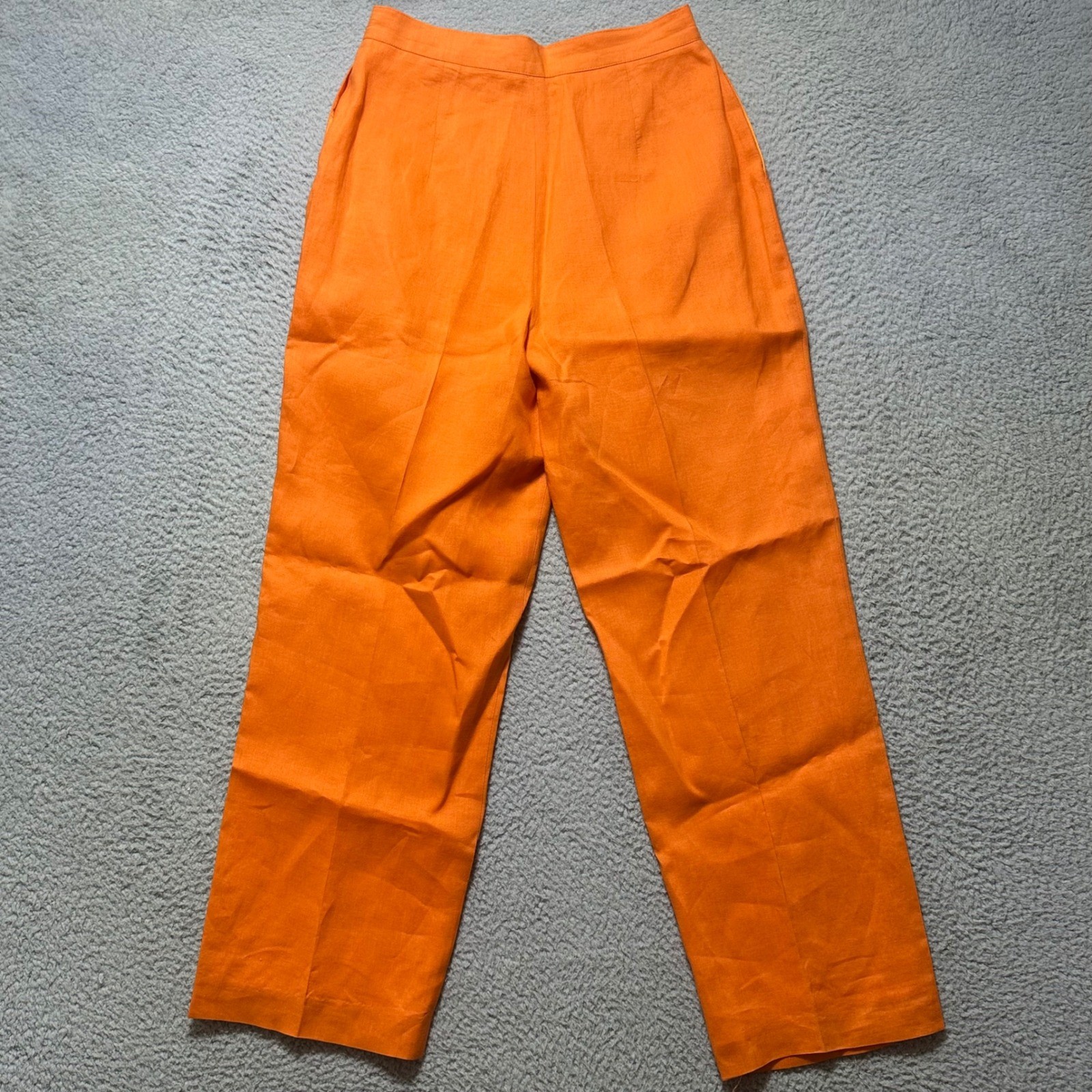 Vintage 100% Linen High Waisted Pleated Wide Leg Trousers Orange Made in USA 12