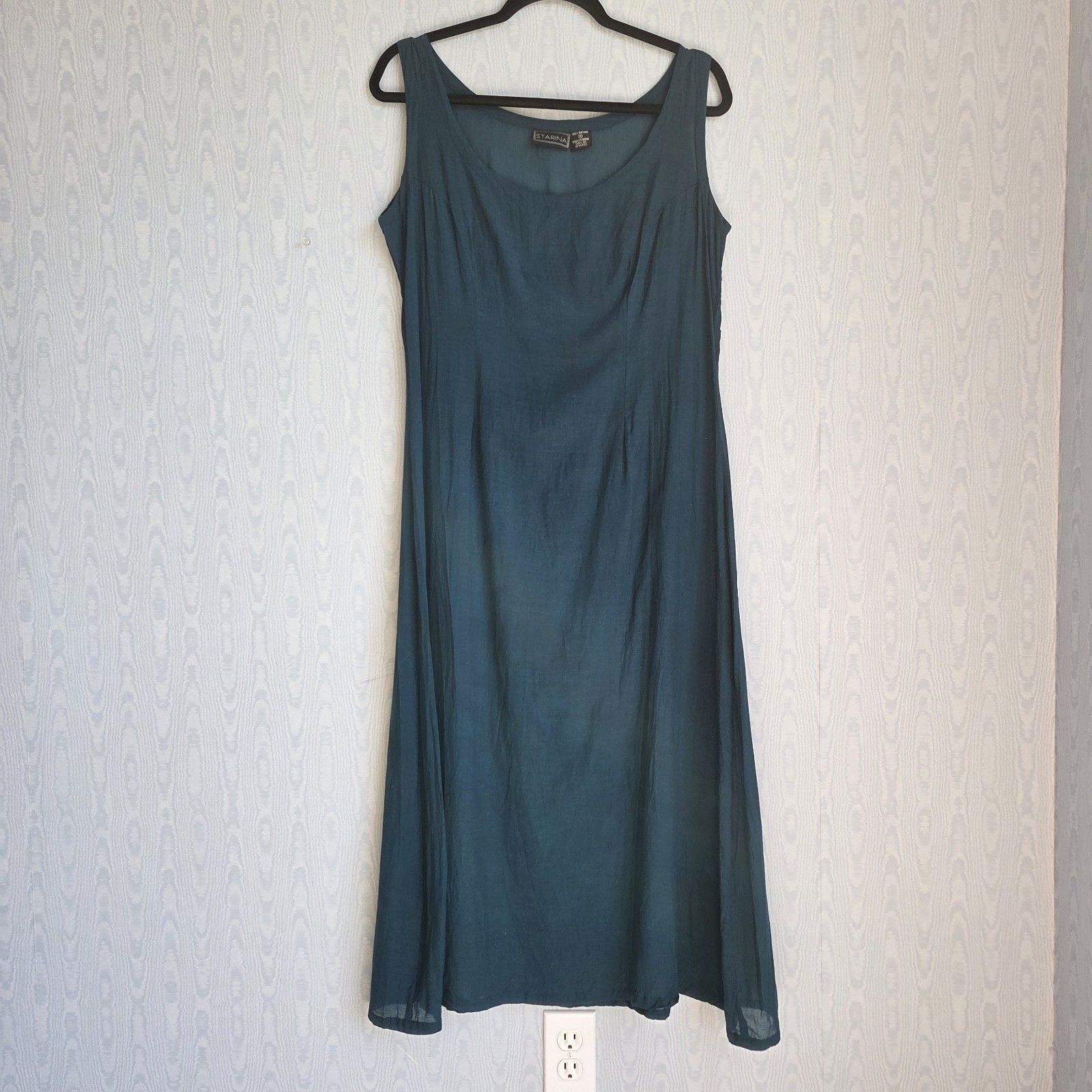 Vtg 90s Starina Medium Dress Shift Sheath Teal Maxi Fairy Grunge Renaissance