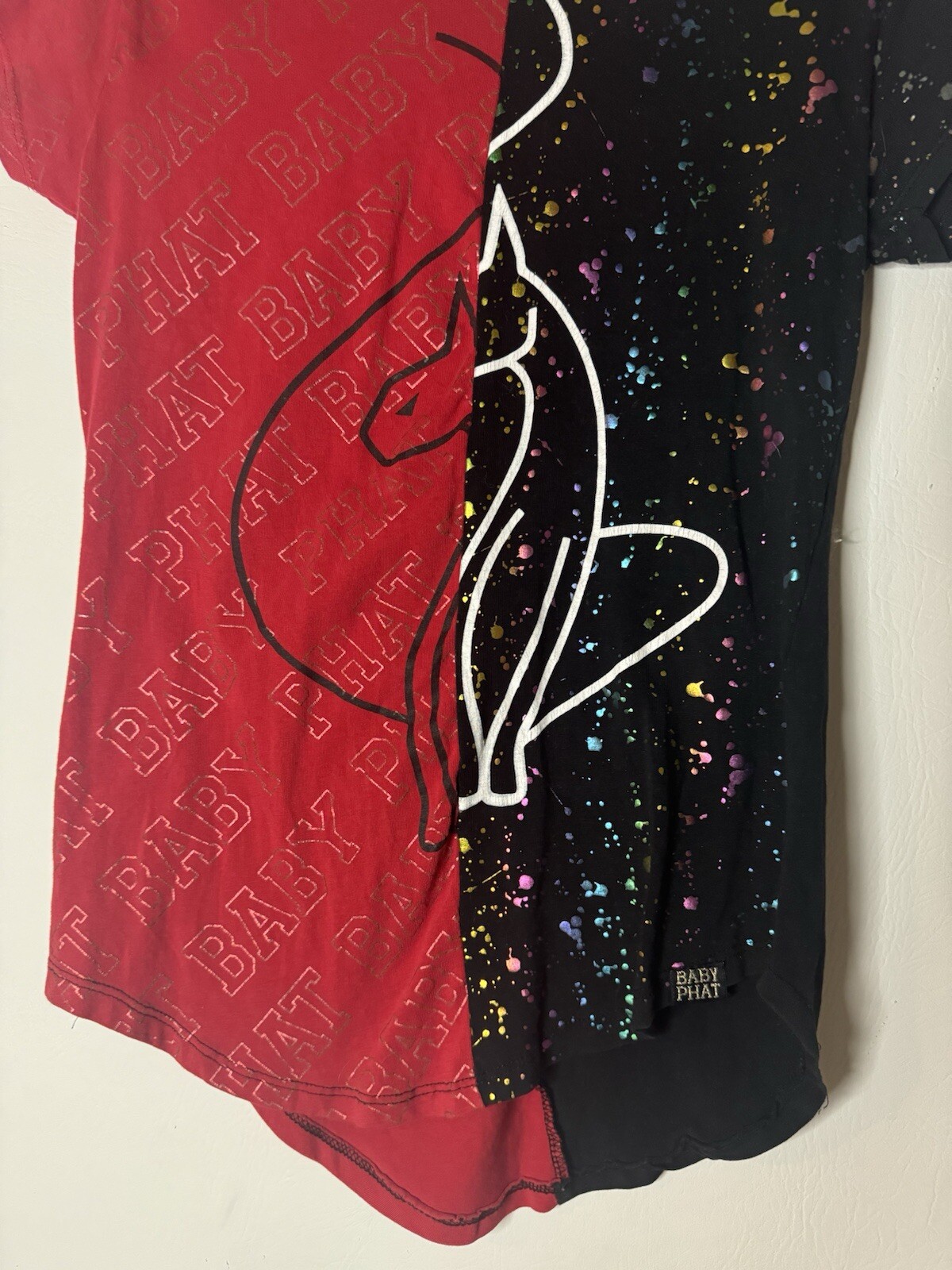 VTG 90s Baby Phat Rainbow M Shirt Top Red Splat Colorblock Y2K Streetwear