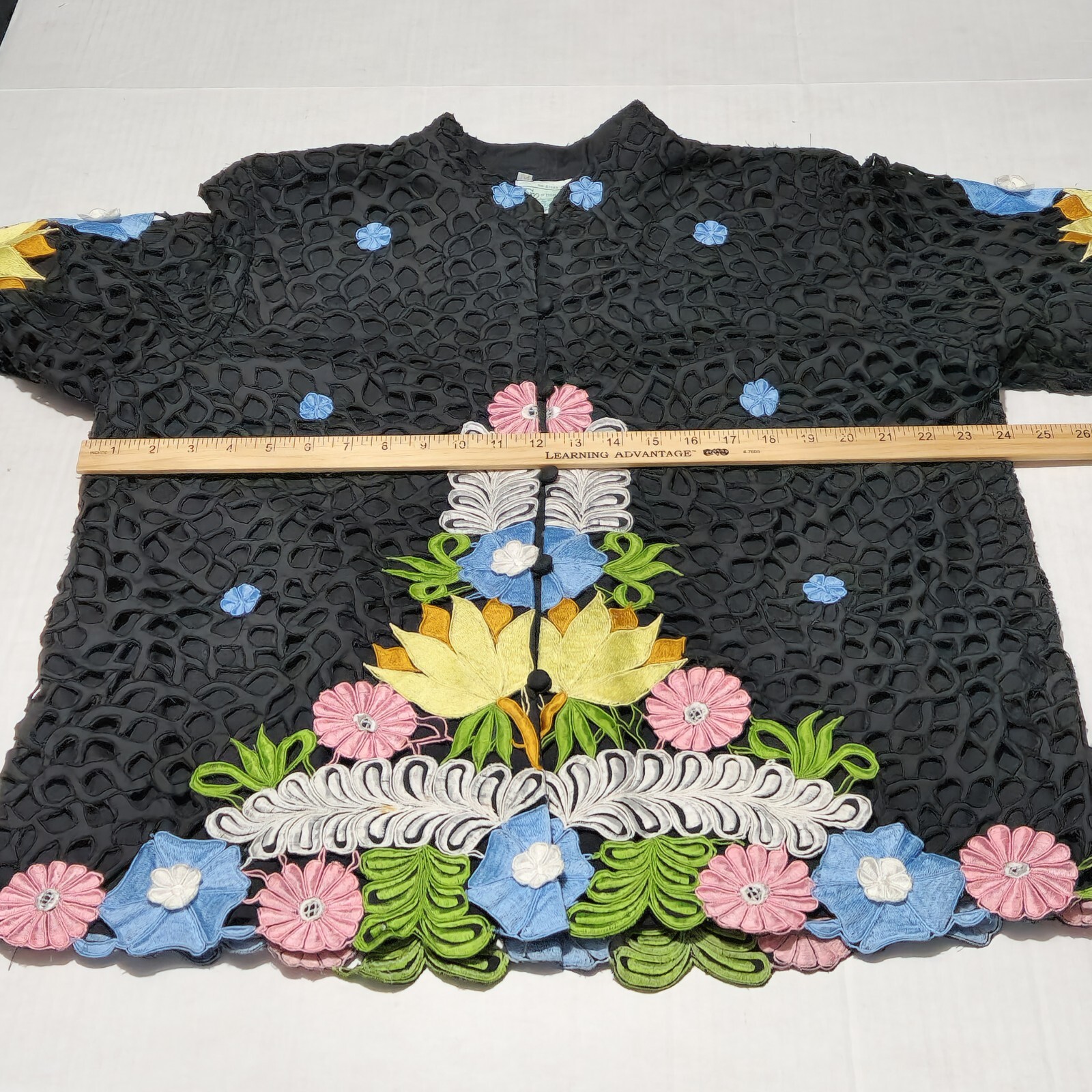Queen Caro Of Honolulu Vtg Floral Embroidered Applique Jacket Hawaiian Art Wear