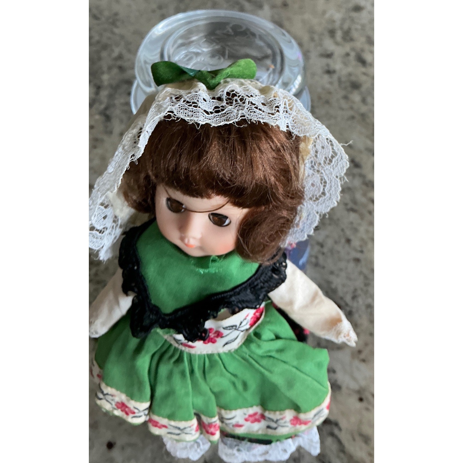 Vogue Vintage 1972 International Doll Green Floral Folk Dress 8 Inch Brunette