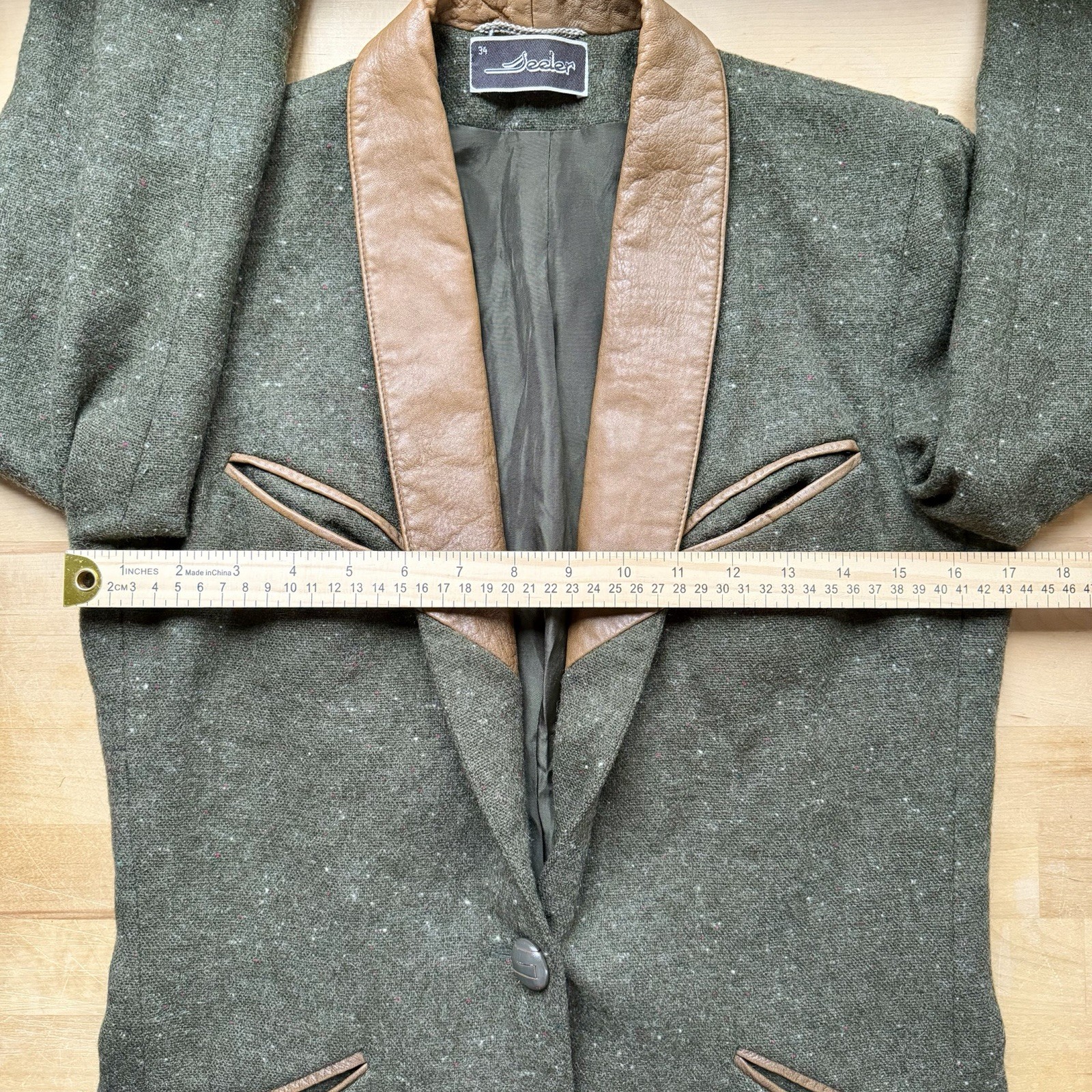 Vintage SEELER West Germany Wool Jacket Nappa Leather Field Coat Trachten Blazer