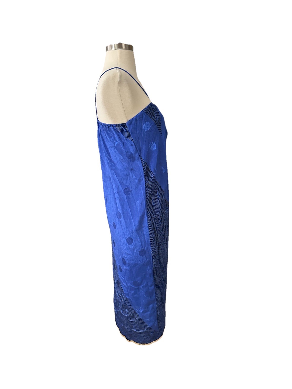 Blue Vintage 80’s Satin Print Rayon Slip Dress Faux Wrap Medium Evening Studio54