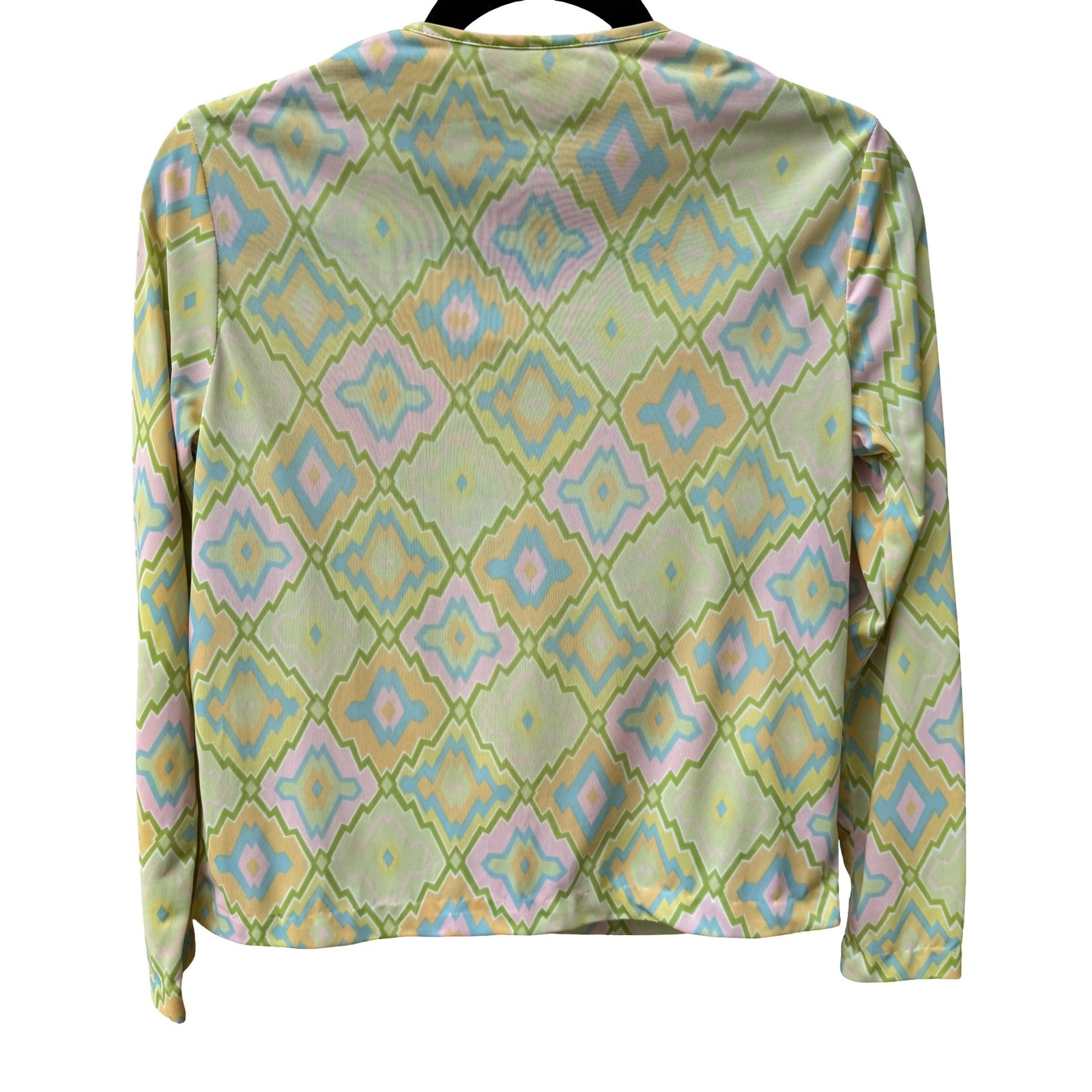 Bobbie Brooks Vintage 70s Pastel Psychedelic Geometric Groovy Tie Neck Blouse