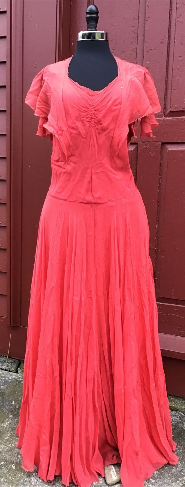 TRUE VINTAGE 1930’S 40S HOT PINK CHIFFON EVENING GOWN BEAUTIFUL DRAPE & DESIGN