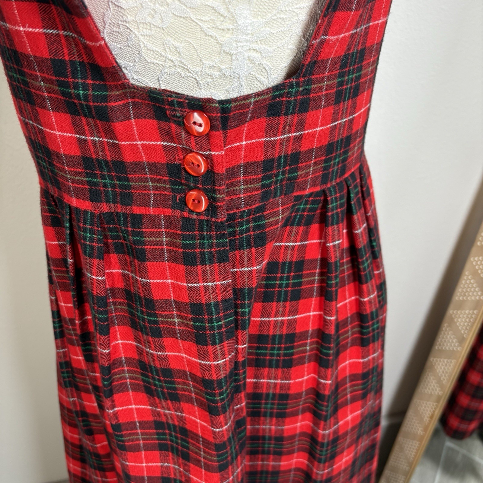 Portraits by Northern Isles Red Plaid Flannel Pleated Overall Dress Size 10