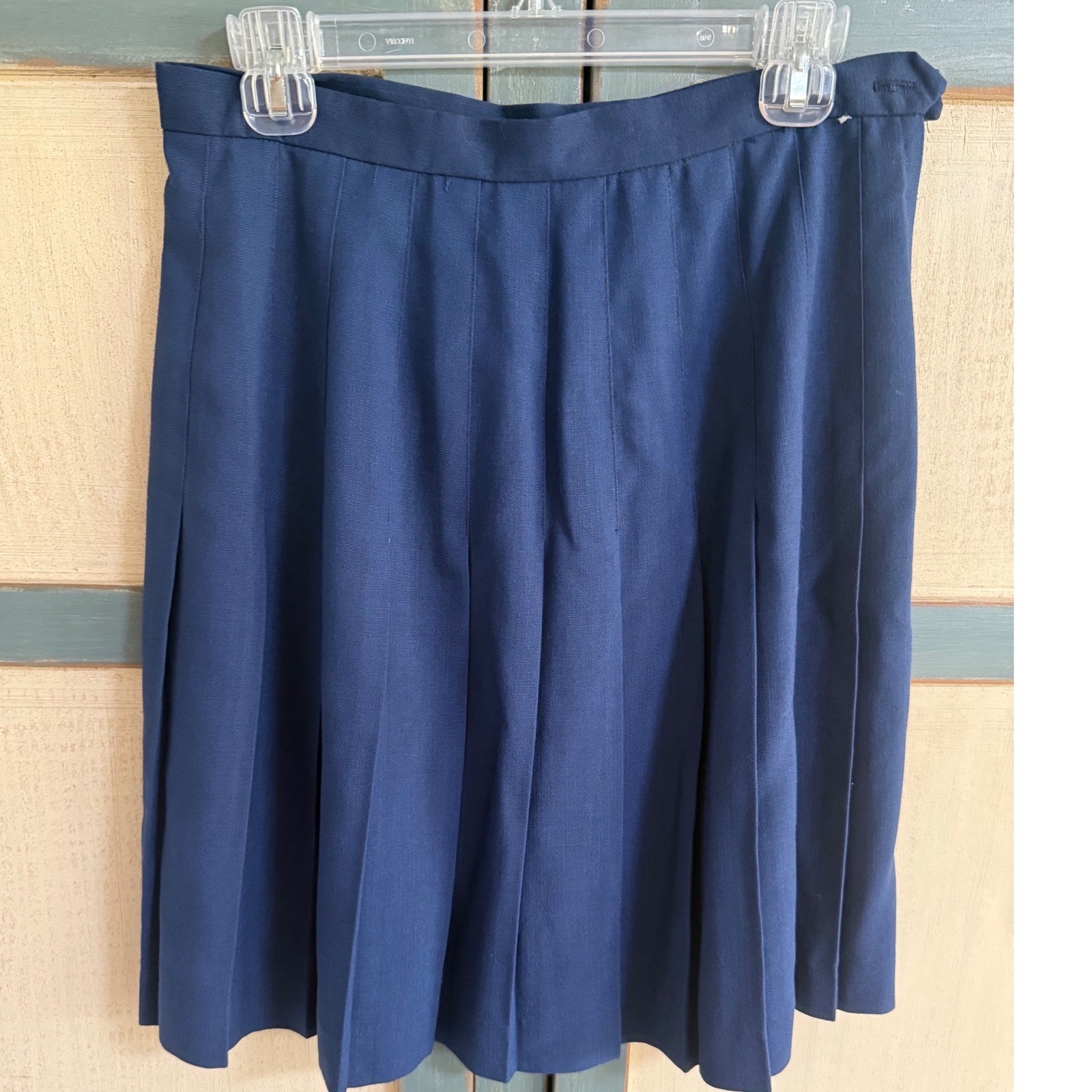 Vintage Michele Navy Blue Pleated Skirt Mid Length Dark Academia School Girl 14