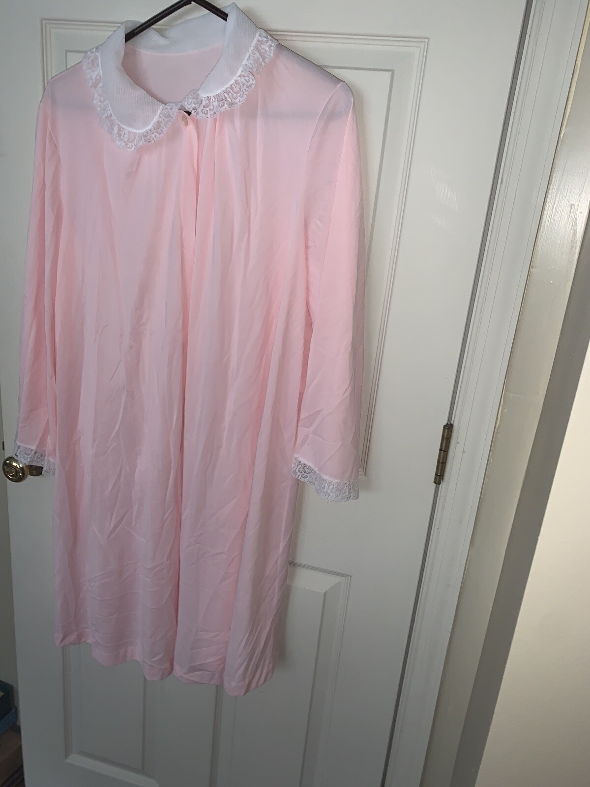 Vintage Vanity Fair Pretty Pink Boudoir Robe Sz 38 Satin Ruffle Accent ❤️tb11j3