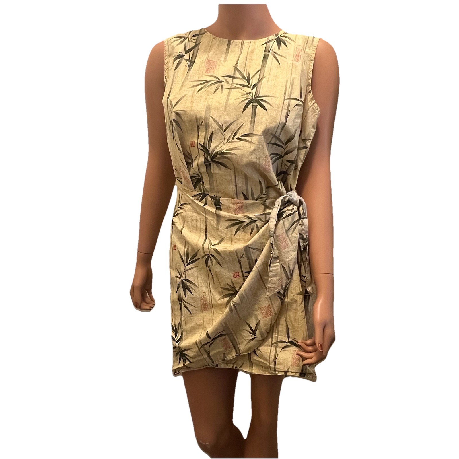 Vintage Hawaiian Dress XL Wrap Tie Front Bamboo Print Shannon Marie 100% Cotton