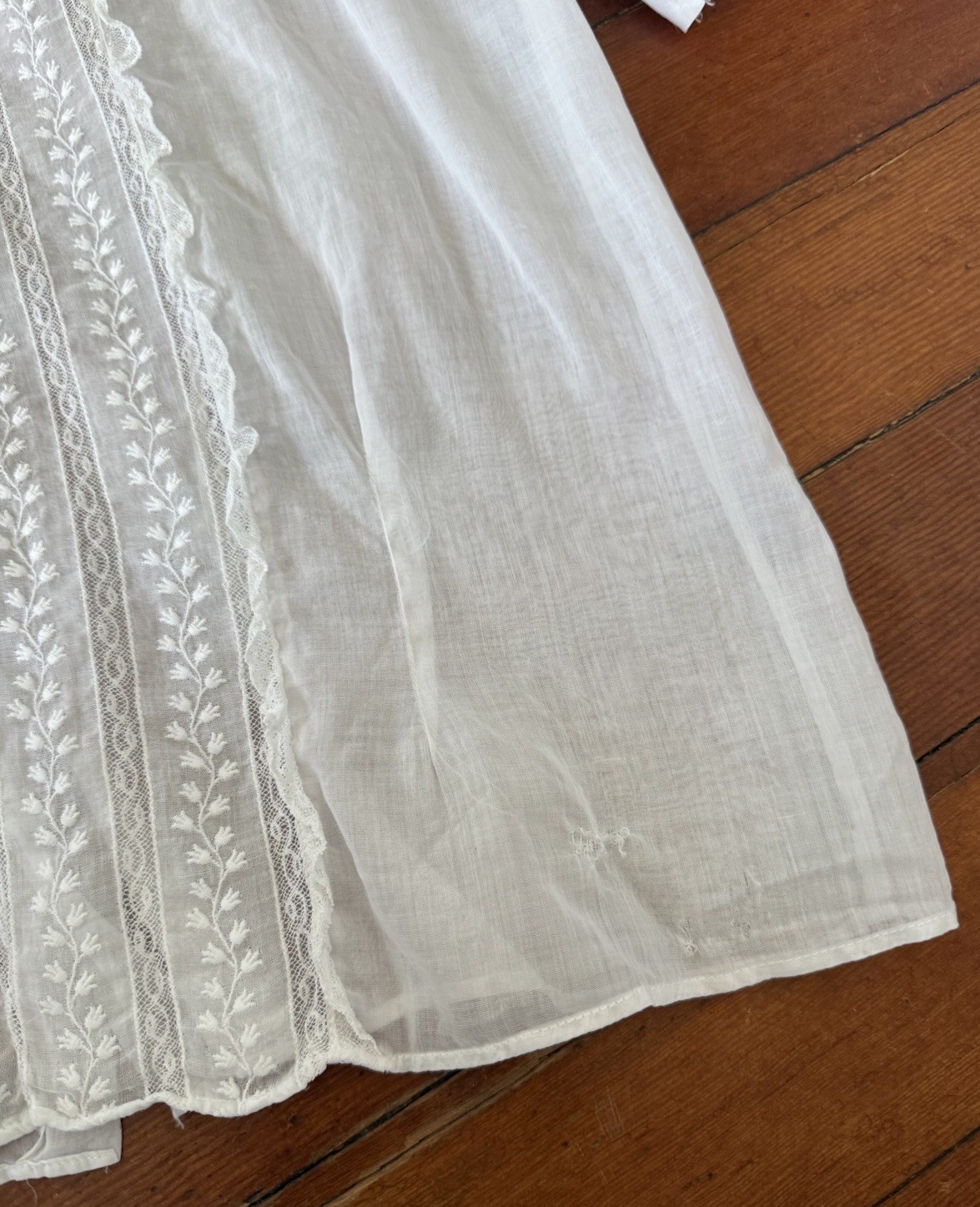 Antique Edwardian 1910s Sheer While Cotton Voile Blouse Embroidered Lace Panels