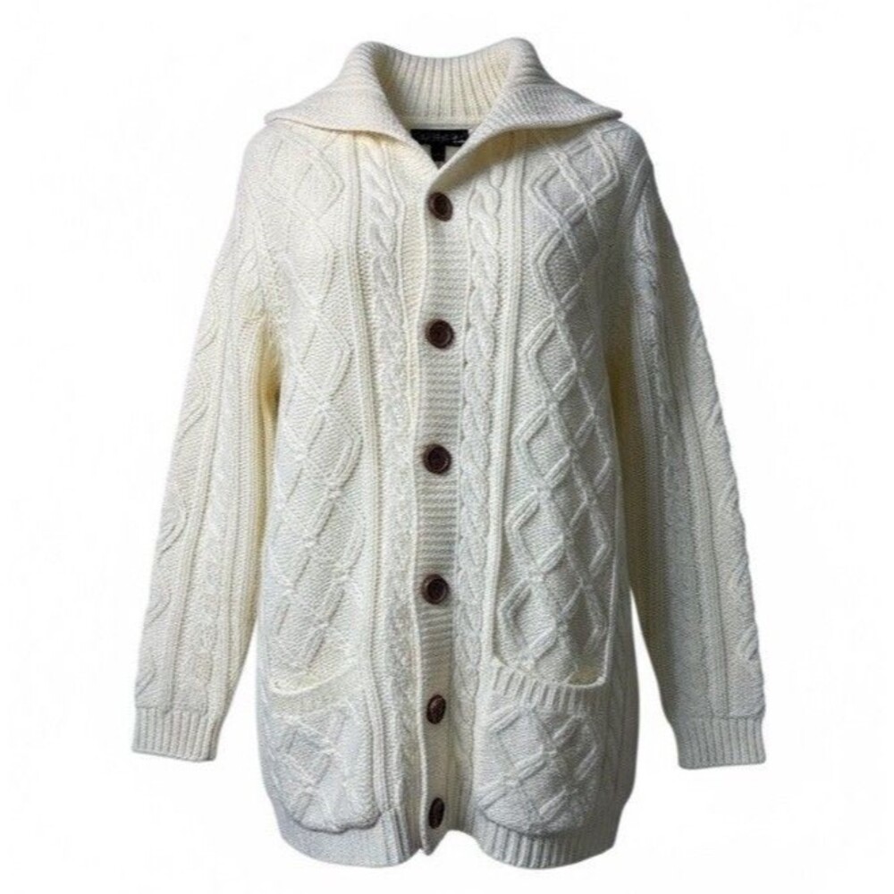 Vintage Cable Knit Fisherman Sweater JL Hudson’s Cardigan 100% Acrylic Womens L