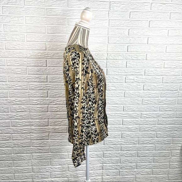 Vintage Nicola Animal Print Pleated Shirt Size 8 Leopard Gold Black Cream