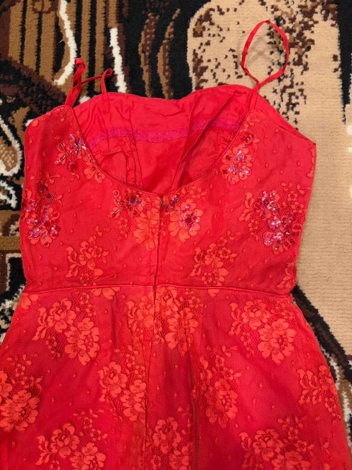 Vintage Mid century 1960s Red Sequin Ball Gown Size S Dress Prom 60s Rafaela USA