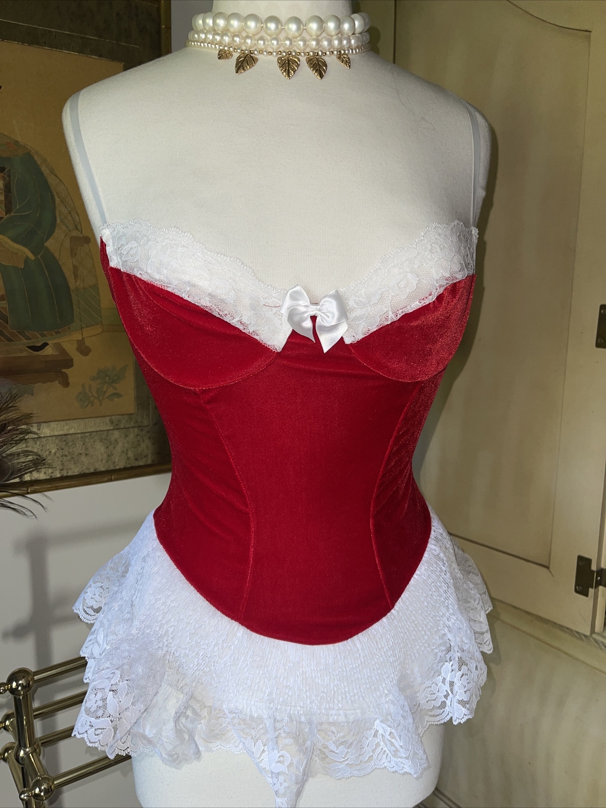 Diva FARIS Bustier NIGHTGOWN Lingerie Dress LACE M L RED babydoll SEXY 90’s Rare