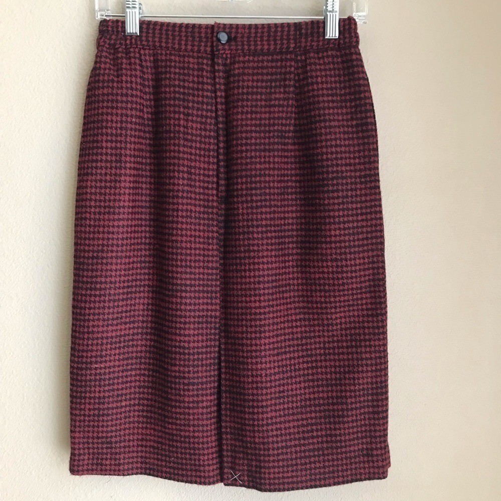 Vintage 80s Nordstrom Wool Houndstooth Pencil Skirt 8 (Runs Small) Dark Academia