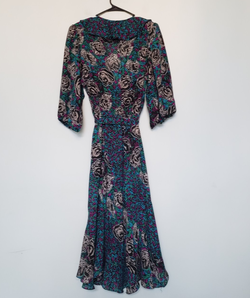 VTG Lorac Original Lady Carol Womens Midi Dress Floral Semi Sheer Ruffle V Neck