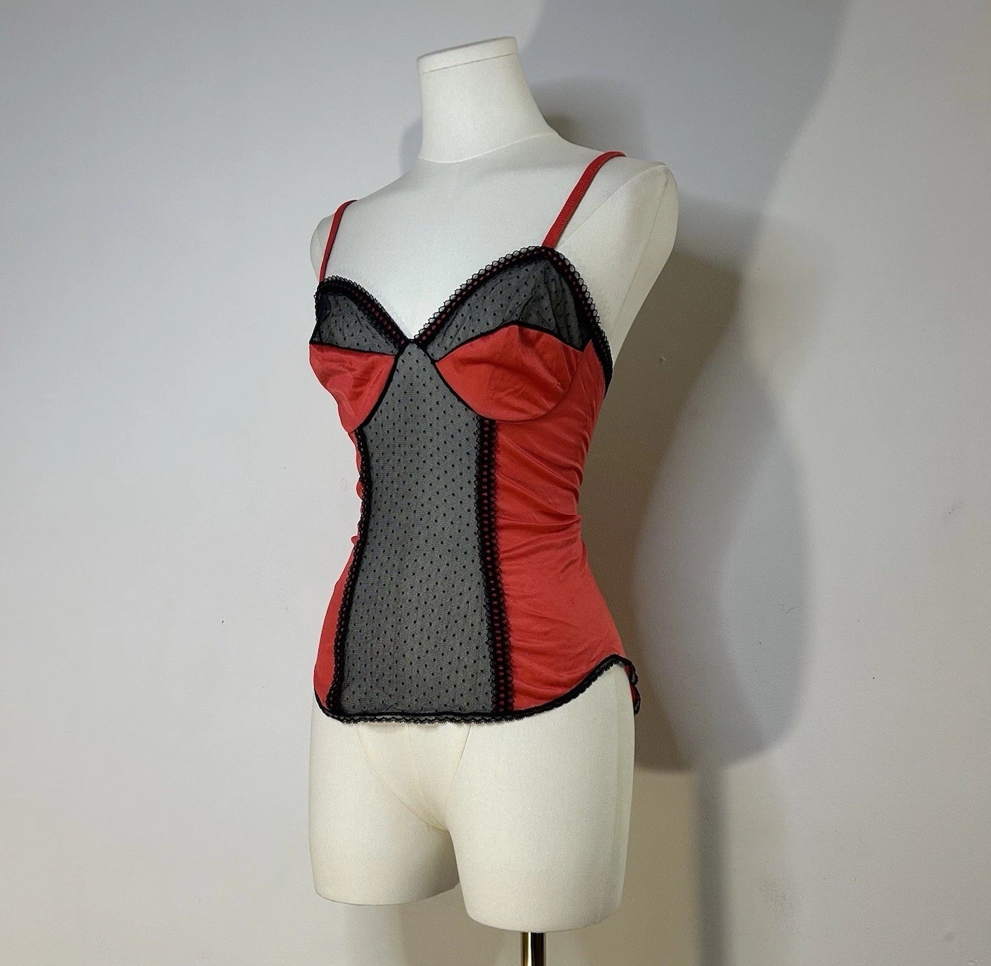 Vintage Camisole Top Alt Fairy Bimbo Whimsigoth 32-35 Inch Bust Black Red