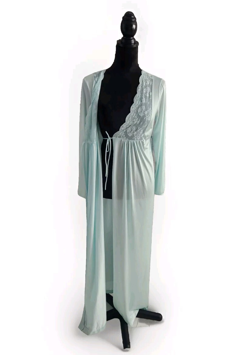 1960s Vintage Gilead 3996 Light Mint Nylon Lace Wrap Robe Size Small
