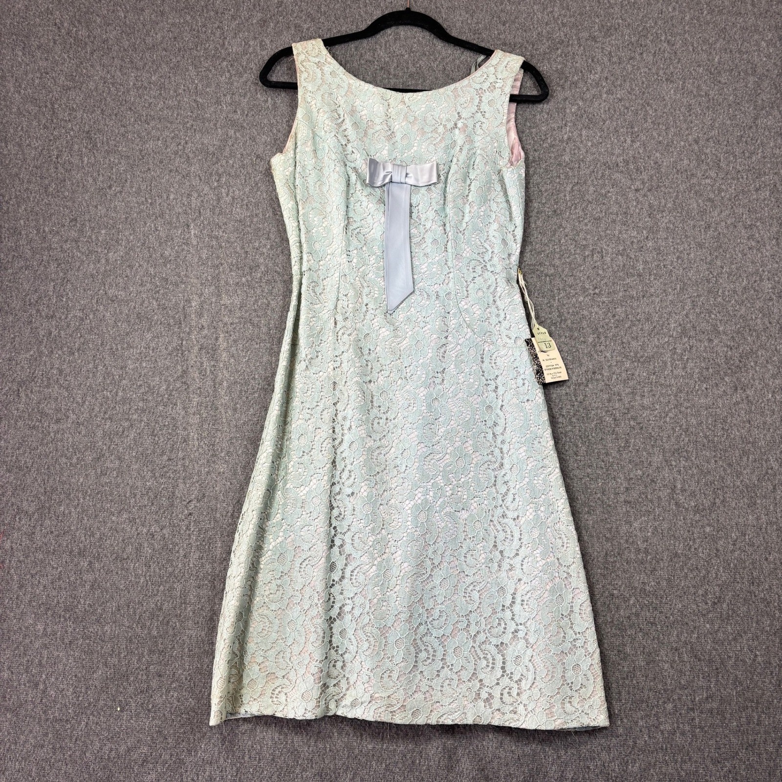 VTG Laces by M. Silverman Mint Green Lace Bow Cocktail Dress NWT Size 13 50s 60s
