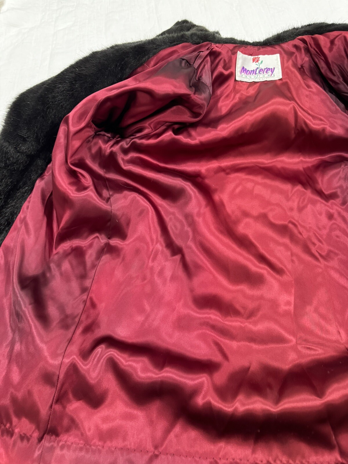 Y2K Vintage 90S Monterey Fashions Black Faux Fur Coat / Jacket SZ 12 Retro