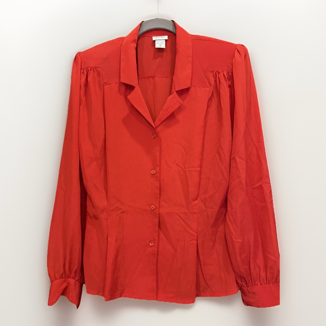 VINTAGE Power Red Cinched Waist Career Wear Blouse. 10 Meas In Pics