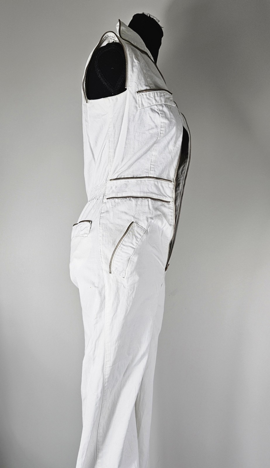 RARE Vintage 1970s Victory 1 Women’s White Denim Jumpsuit Size S/M TALON ZIPPER