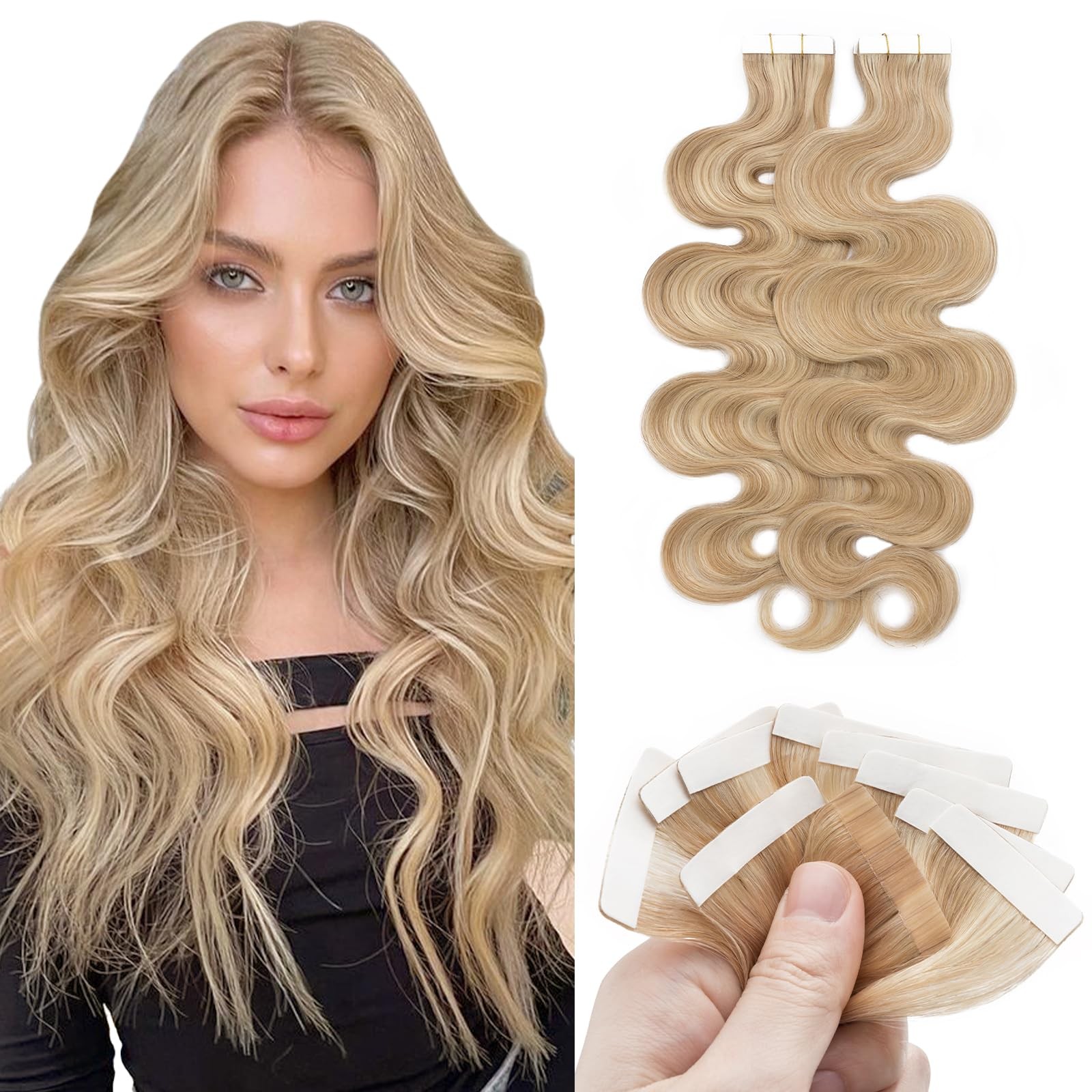 Benehair Ash Blonde Bleach Blonde Seamless Skin Weft Tape in Human Hair Extensio