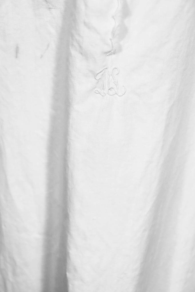 Antique Initialed Edwardian French White Cotton Night Gown Plus Size
