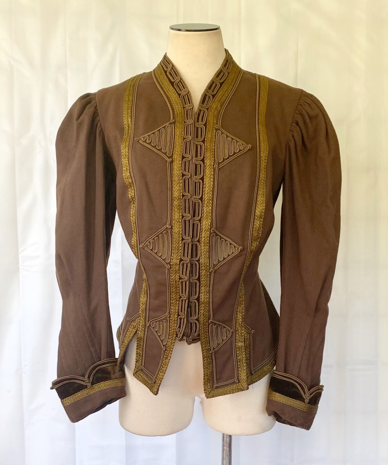 Antique Victorian Jacket / Blouse 1890s Brown Wool and Velvet 34 / 35 Bust Rare