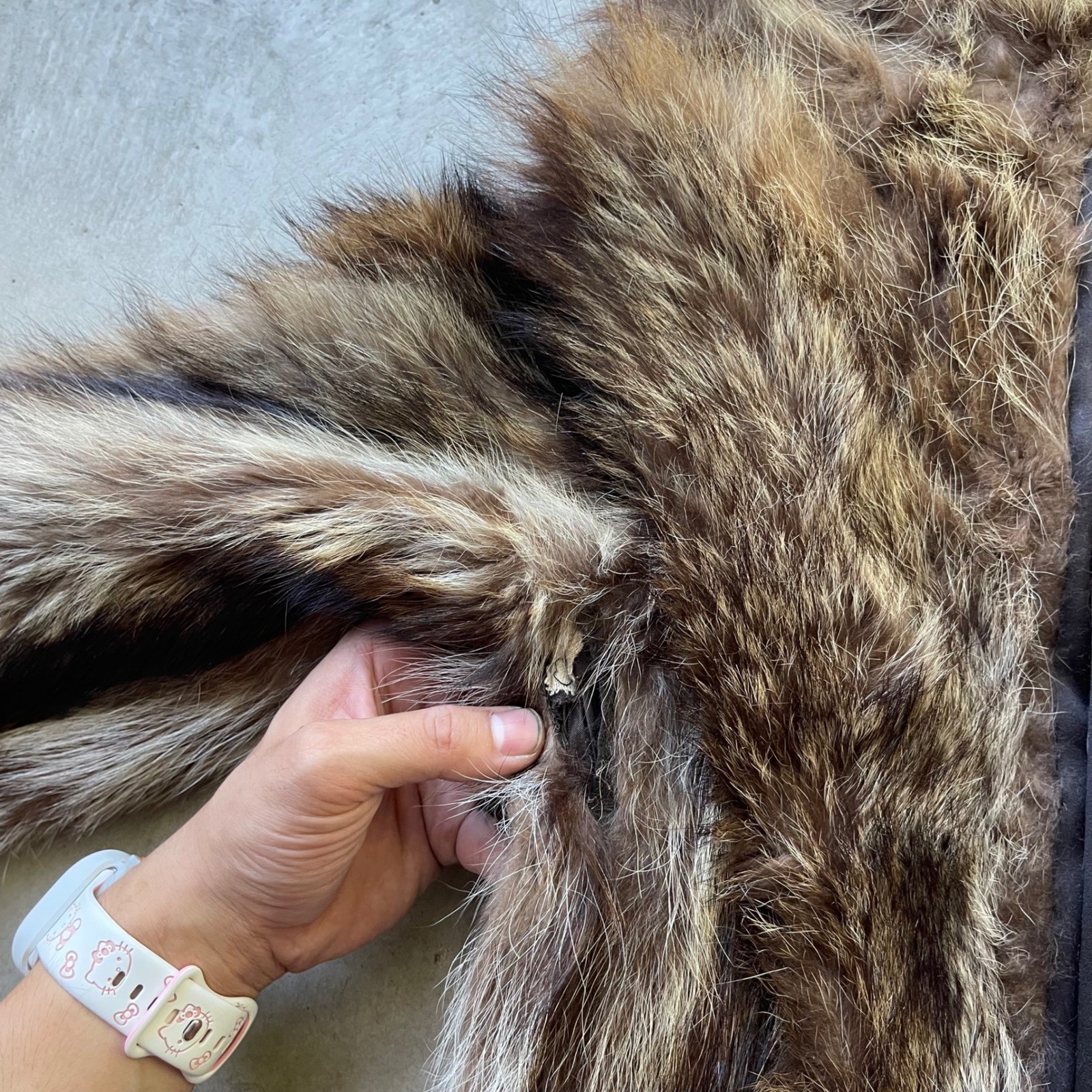 Nicholas Furs New Haven Vintage Raccoon Fur Coat Brown Grey Shawl Collar Lined