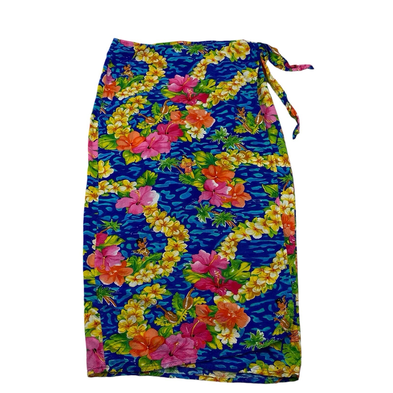 Vintage JAMS WORLD Tropical Hawaiian Hula Dancer Rayon Wrap Skirt Large USA