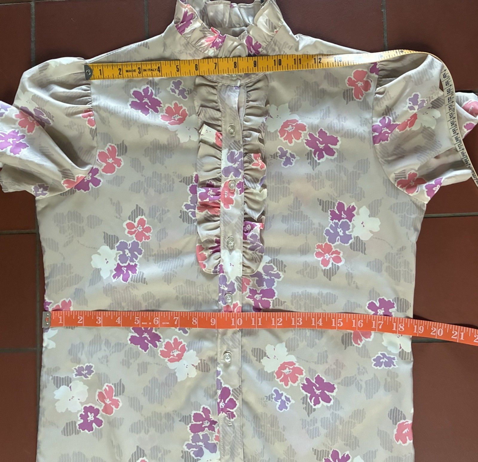 Vintage 80s Lucky Winner Ruffled High Neck Blouse Secretary Geek USA size M