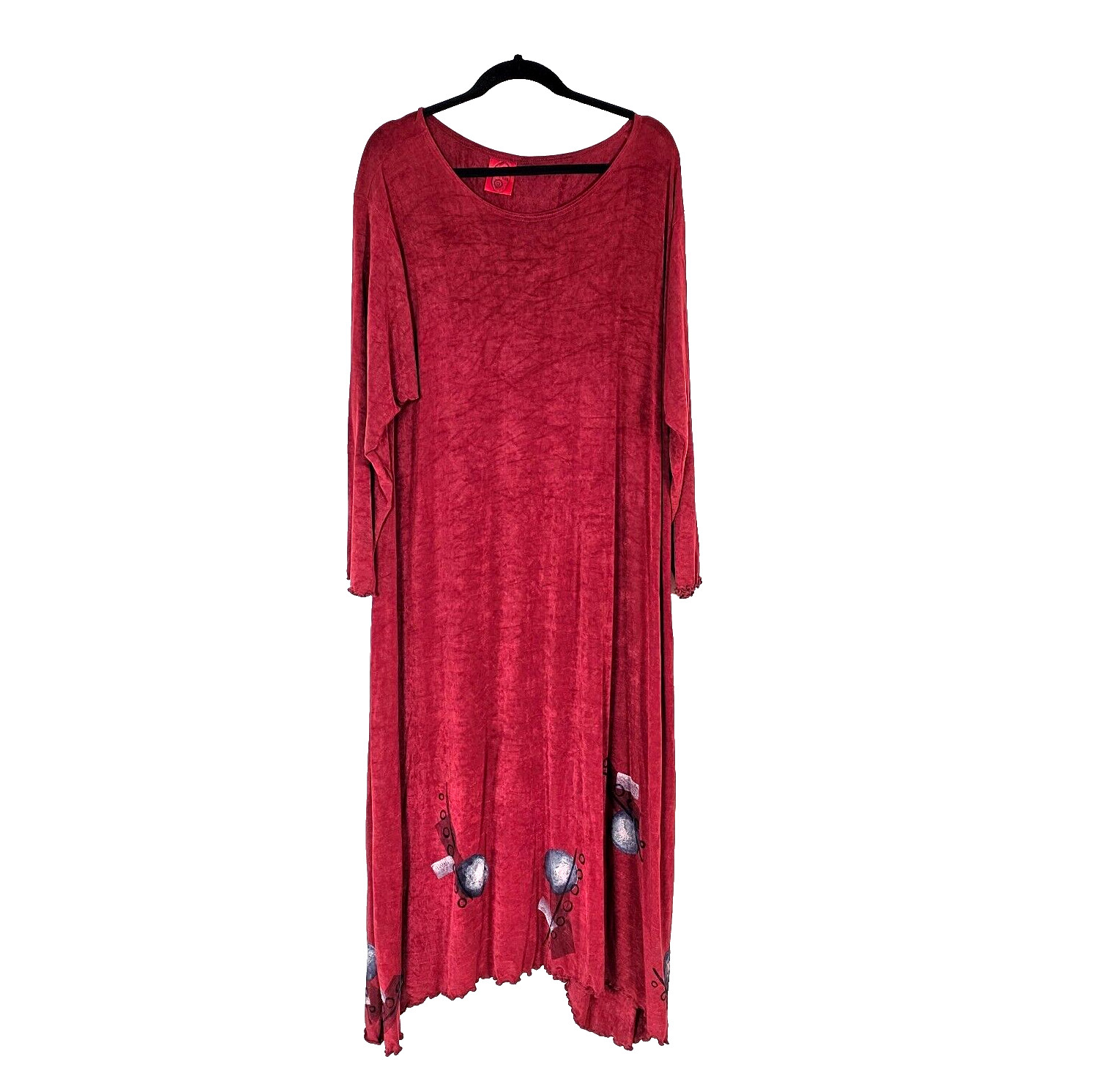 Blue Fish Vintage 95 Women’s 2 Red Lagenlook Acetate Long Sleeve Long Dress USA