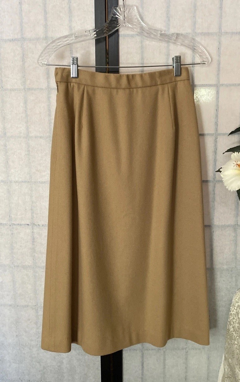 Celeste Sport VTG 70s Women 6 Camel 100% Wool Satin-lined Midi Skirt