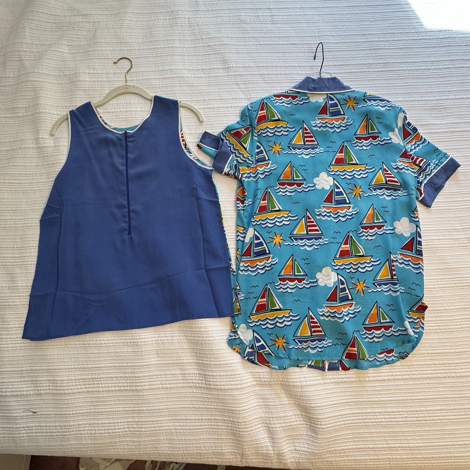 Vintage Bob Mackie Wearable Art S short sleeve & Sleeveless Set silk sail boat