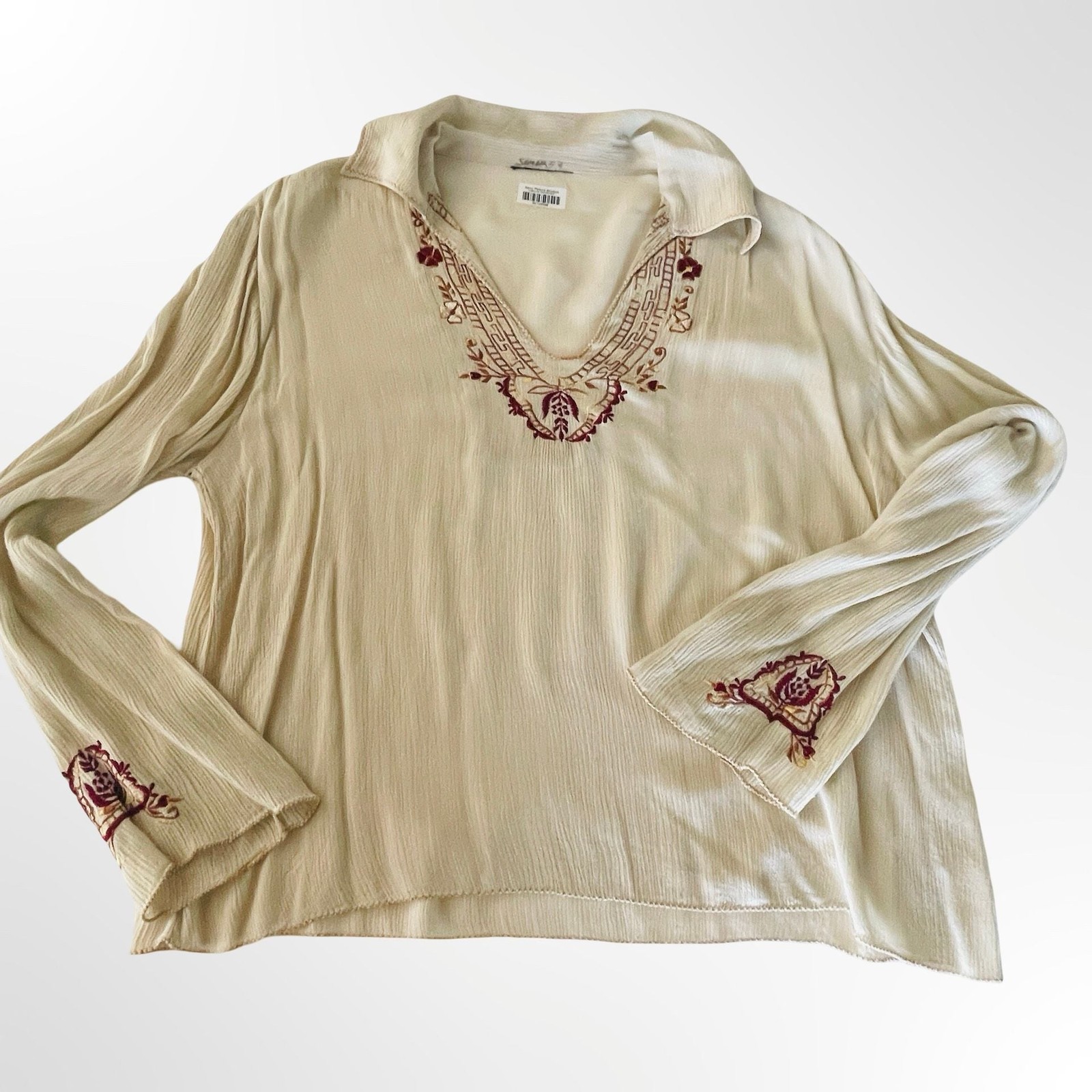 Vintage Peasant Top Blouse Embroidered Floral 70s Hippie Bohemian