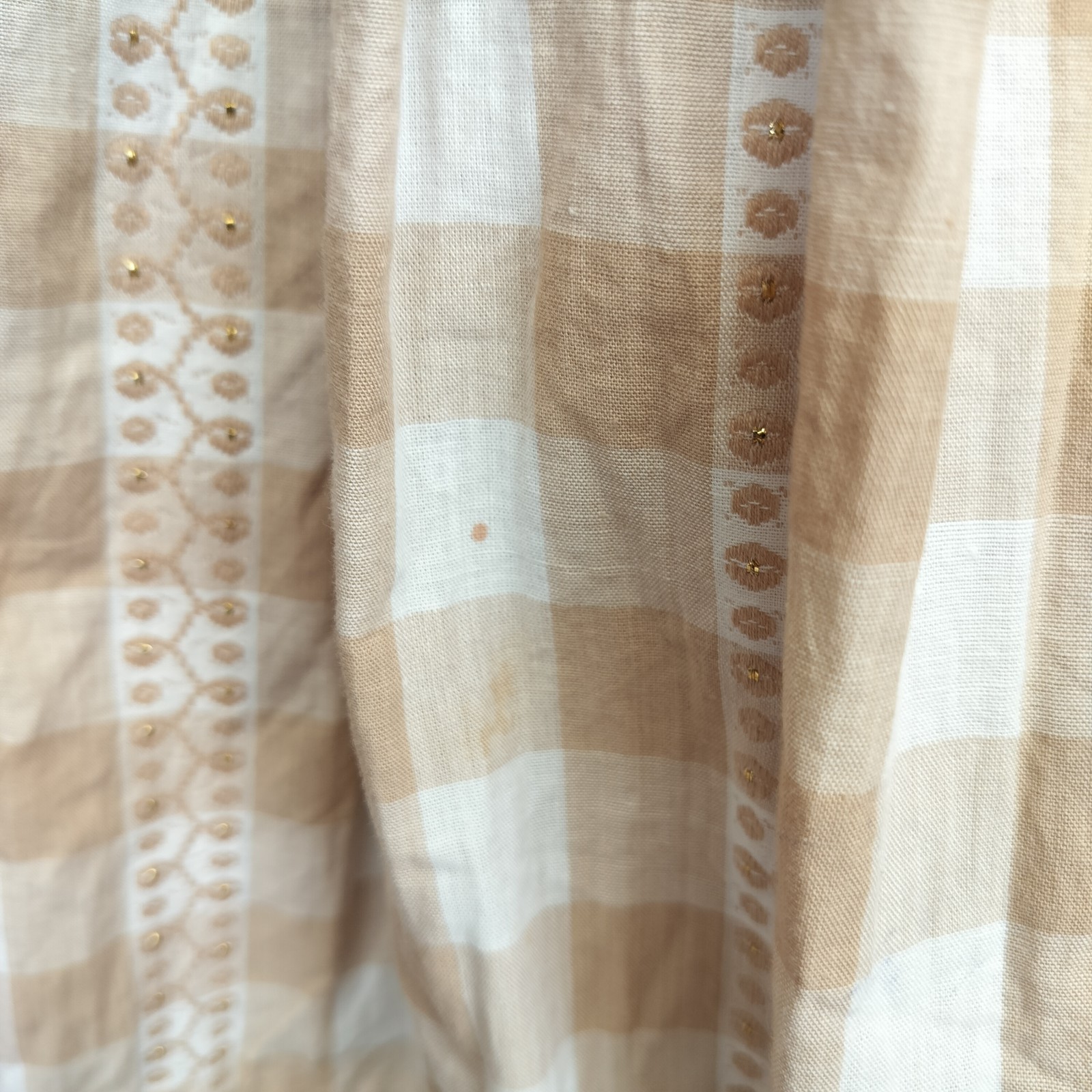 Vintage Serbin of Florida Classic Tan Checkered Shirt Dress Pleats Gold Accents