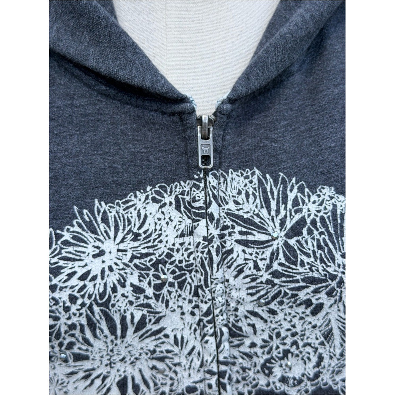 Rare PINK Victoria’s Secret Y2K Skull Rhinestone Zip Hoodie Gray Y2K Mall Goth
